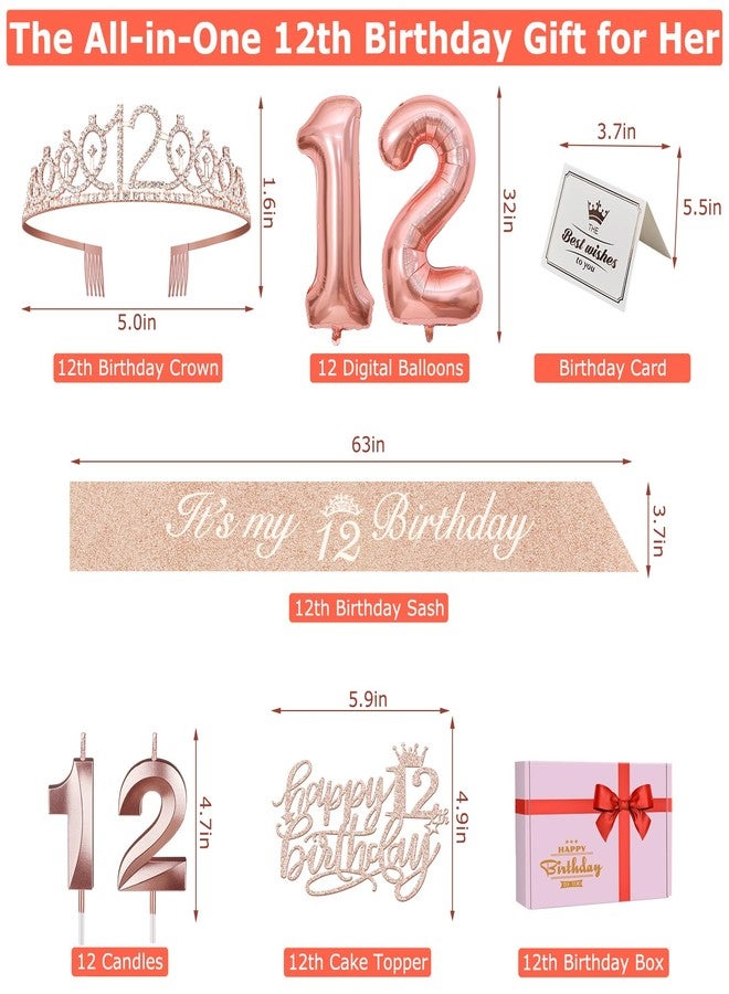 YeohJoy 12th Birthday Decorations for Girls Including 12th Birthday Sash, Crown/Tiara, Candles and Cake Toppers, Number 12 Balloons, Rose Gold 12 Year Old Birthday Party Decorations for A Girl - Image 5