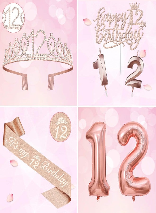 YeohJoy 12th Birthday Decorations for Girls Including 12th Birthday Sash, Crown/Tiara, Candles and Cake Toppers, Number 12 Balloons, Rose Gold 12 Year Old Birthday Party Decorations for A Girl - Image 3