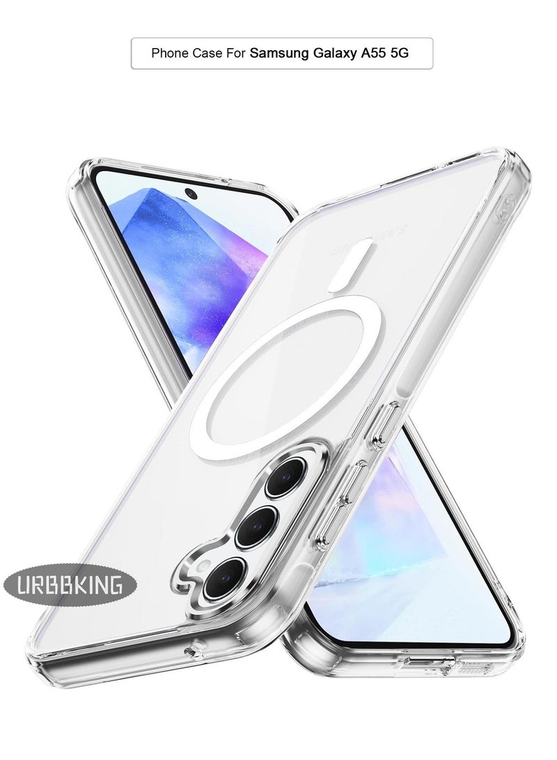 URBBKING For Samsung Galaxy A55 5G Case Hard [Compatible with Magsafe Wireless Charging] Yellowing Resistant Magnetic Cover,Clear - Image 1