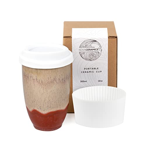 NOVA CERAMICS Travel Mugs - Ceramic Tumbler With Lid – Ceramic Travel Mug To Go Cup – Microwave & Dishwasher Safe Ceramic Coffee Tumbler - Gifts For Women Men Him Her – 12oz – Jupiter - Image 1