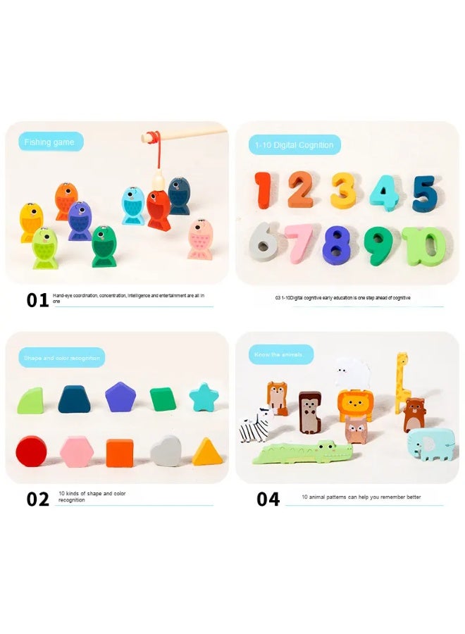 F.A.M.S Wooden Montessori Educational Puzzle Board – 3-in-1 Magnetic Fishing Game, Numbers 1-10, Shapes, Animals – Early Learning Toy for Toddlers, Boys & Girls, Preschool Cognitive Development - Image 4