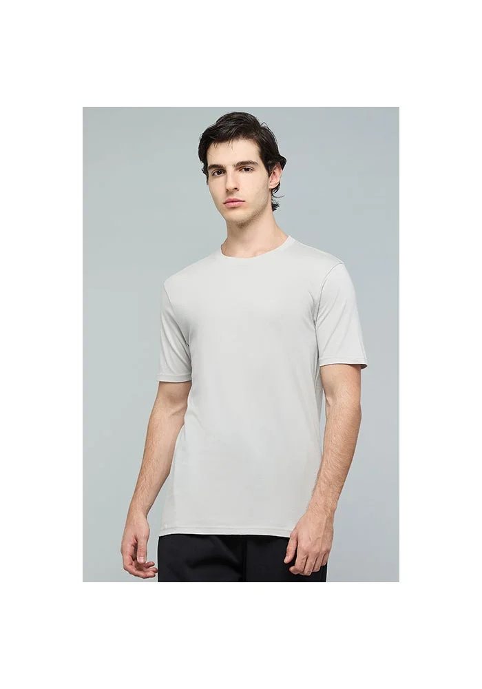 أر أند بي Solid T-Shirt with Crew Neck and Short Sleeves