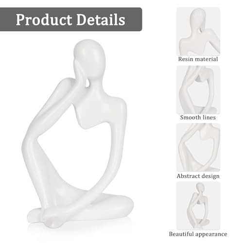 Ozzptuu Sandstone Resin Thinker Style Abstract Sculpture Statue Collectible Figurines Home Office Bookshelf Desktop Decor (Small White, 3pcs) - Image 4