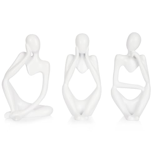 Ozzptuu Sandstone Resin Thinker Style Abstract Sculpture Statue Collectible Figurines Home Office Bookshelf Desktop Decor (Small White, 3pcs) - Image 1