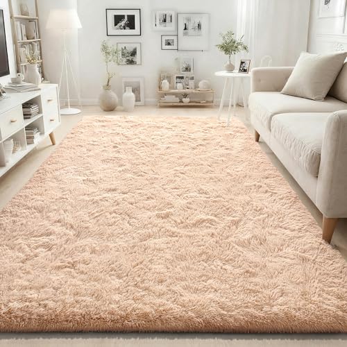 ISEAU Fluffy Rug Carpets Soft Shaggy Area Rugs Indoor Floor Mats for Kids Room Fuzzy Carpet Comfy Cute Nursery Mat Bedside Rug for Boys Girls Bedroom Living Room Home Decor, 6ft x 9ft,Camel - Image 2