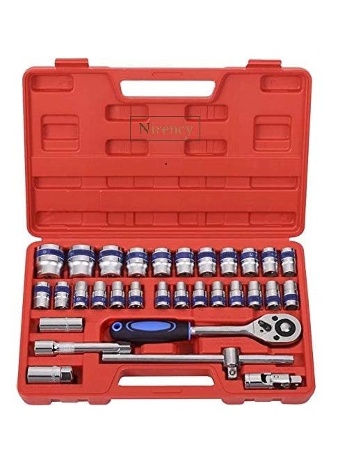 Nirency Nirency Heavy Duty Multipurpose 32pcs in 1 Combination Ratchet Spanner 12 Socket set DIY Use Hand Tool kit Two Way Drive  - Image 1