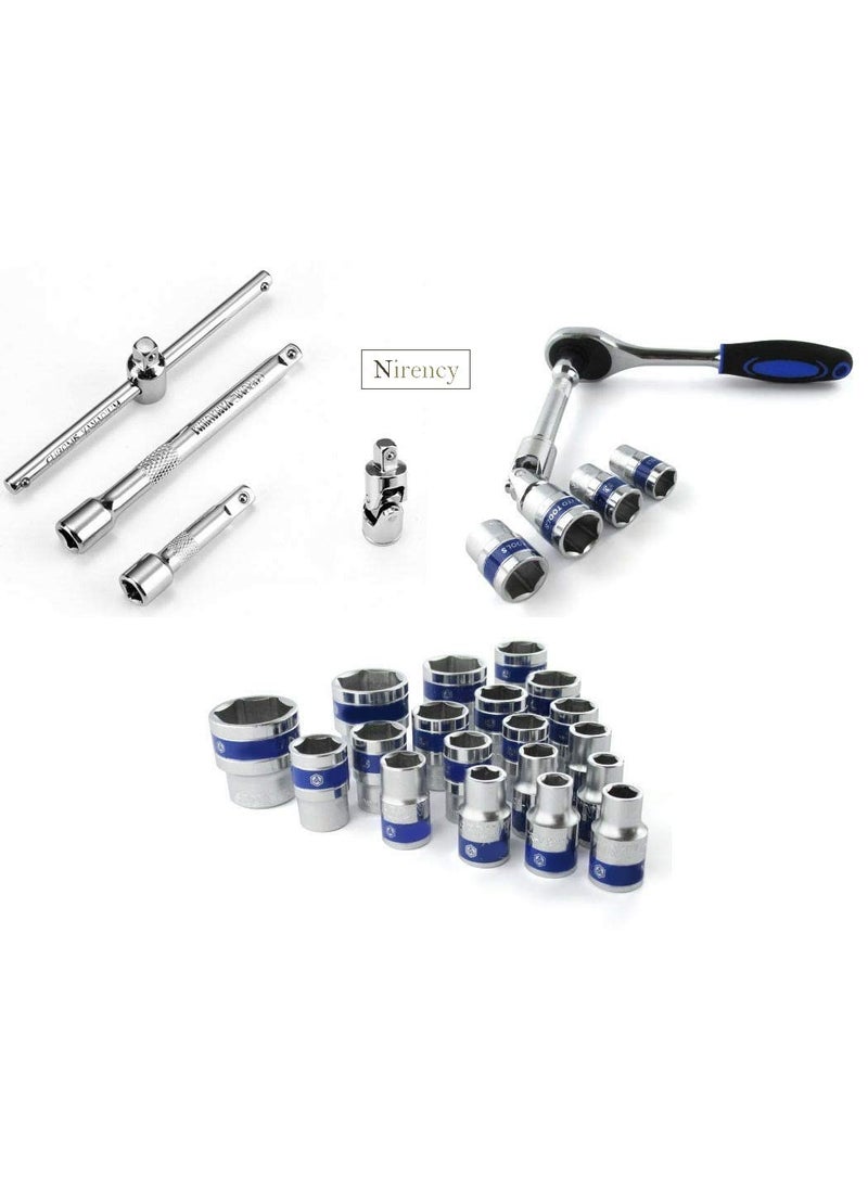 Nirency Nirency Heavy Duty Multipurpose 32pcs in 1 Combination Ratchet Spanner 12 Socket set DIY Use Hand Tool kit Two Way Drive  - Image 3