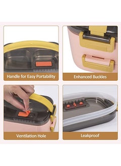 Arabest Bento Lunch Box for Adults & Kids, Reusable Stainless Steel Handheld Portable 2 Layers Meal Box, 1200ml Leakproof Food Storage Containers, Microwave Dishwasher Safe Lunch Box with Spoon - Pink  - Image 4