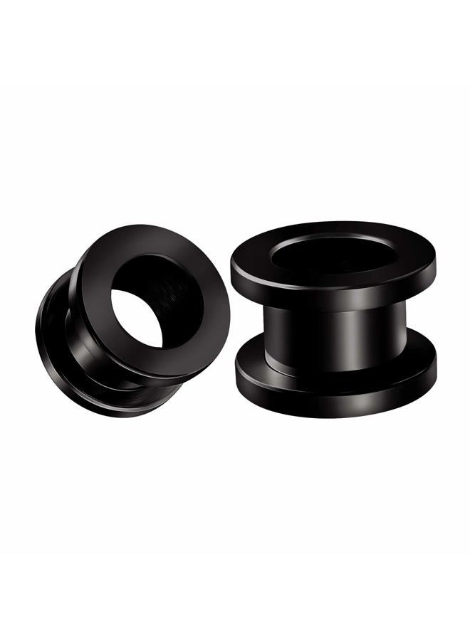 BIG GAUGES Pair of 316L Surgical Steel Black Anodized Screw-fit Piercing Jewelry Ear Stretching Lobe Plugs Flesh Tunnel Earring, Stainless Steel, - Image 1