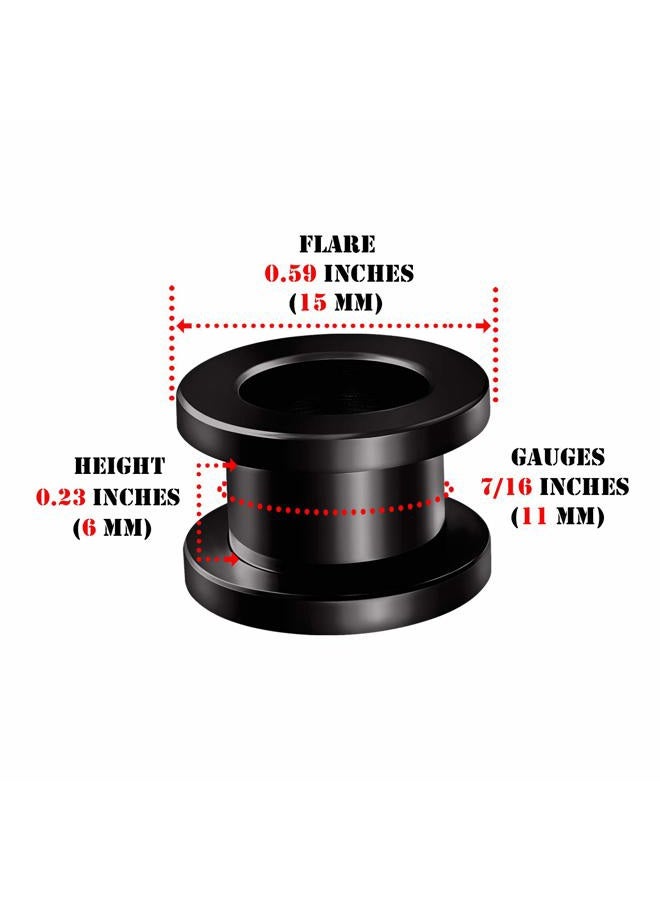 BIG GAUGES Pair of 316L Surgical Steel Black Anodized Screw-fit Piercing Jewelry Ear Stretching Lobe Plugs Flesh Tunnel Earring, Stainless Steel, - Image 2