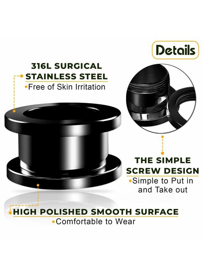 BIG GAUGES Pair of 316L Surgical Steel Black Anodized Screw-fit Piercing Jewelry Ear Stretching Lobe Plugs Flesh Tunnel Earring, Stainless Steel, - Image 3