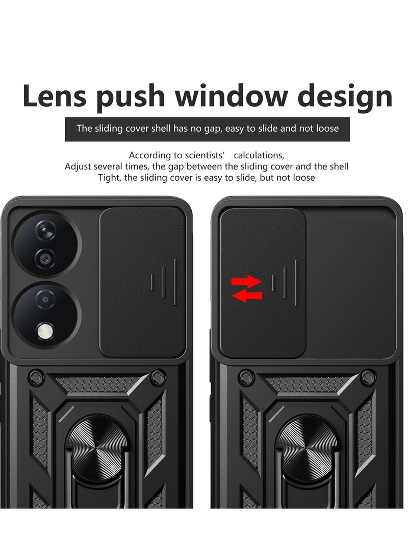Case Cover Shockproof Windows Protective Case with Camera Protection and Metal Ring Compatible with Honor X7B (Black) - Image 2