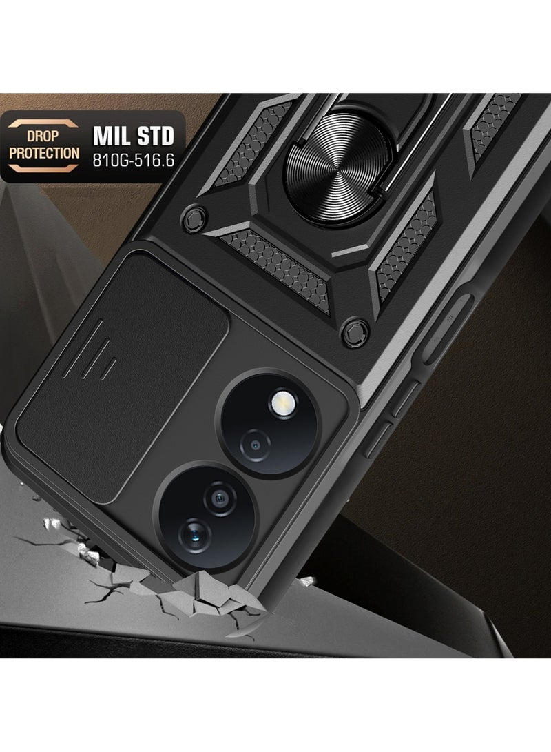 Case Cover Shockproof Windows Protective Case with Camera Protection and Metal Ring Compatible with Honor X7B (Black) - Image 3