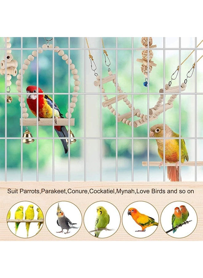 9 أجهزة كمبيوتر شخصية طبيعية الطيور والببغاء أرجحة الألعاب مع معلقة المضغ أرجحة، سلم التسلق وقفص الطيور، لعبة التسلق للببغاء، Budgerigar، الباغاء، كونور، كوكاتيل، Mynah، طيور الحب، Finches - Image 3