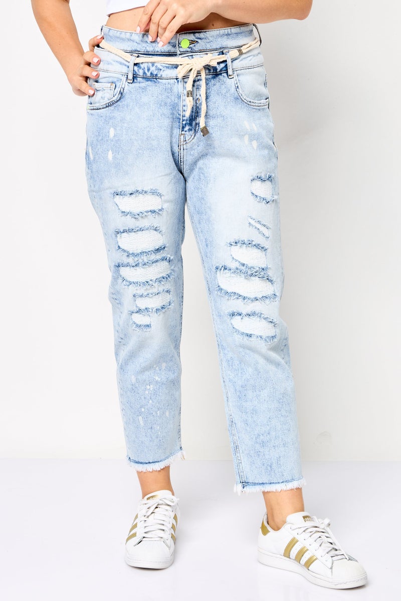 DESIGUAL Women Regular Fit Washed Stretchable Jeans, Blue - Image 1