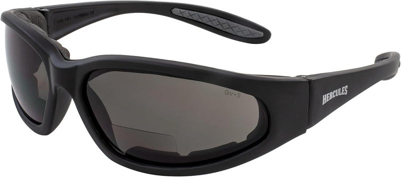 Global Vision Hercules Padded Motorcycle Safety Sunglasses ANSI Z87.1 Black Frame Smoke Lenses - Image 1