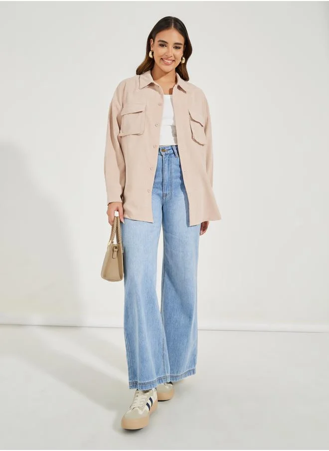 Styli Oversized Longline Corduroy Shacket