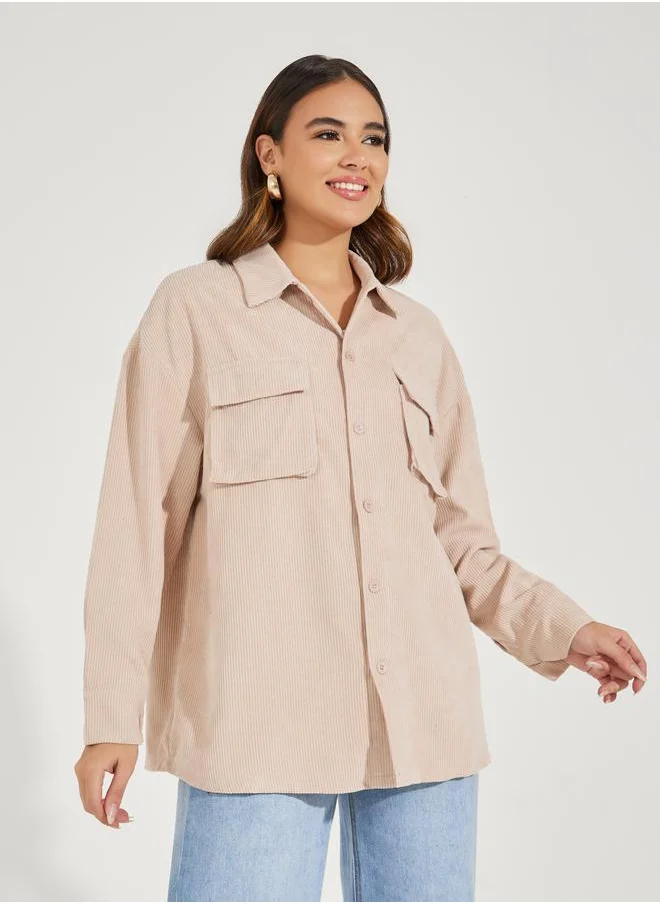 Styli Oversized Longline Corduroy Shacket