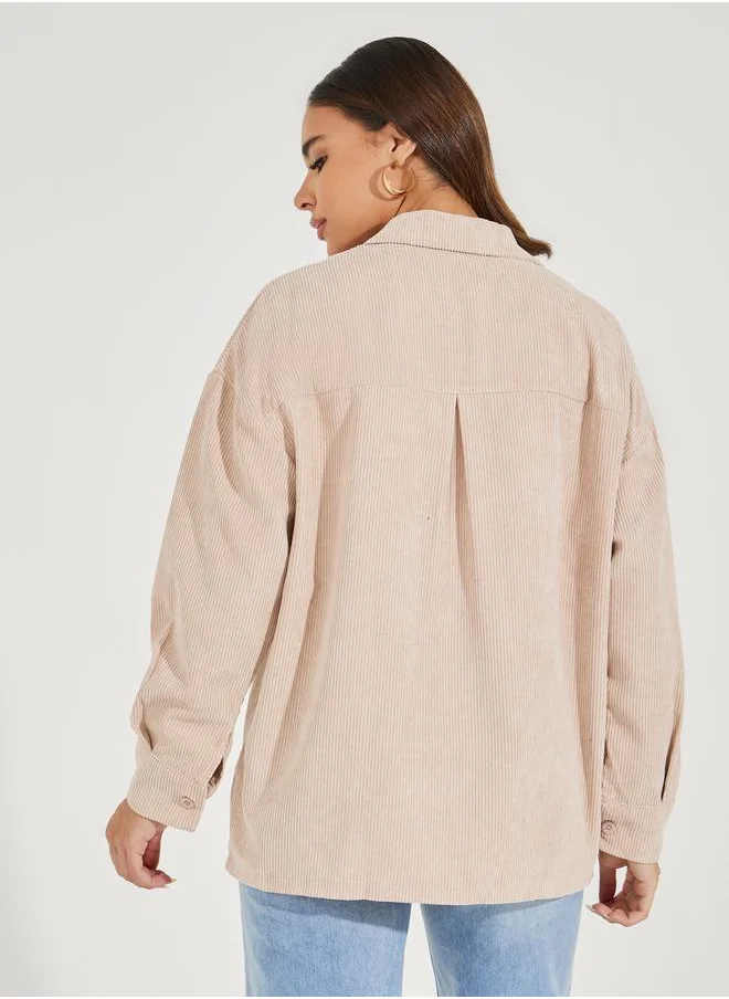 Styli Oversized Longline Corduroy Shacket