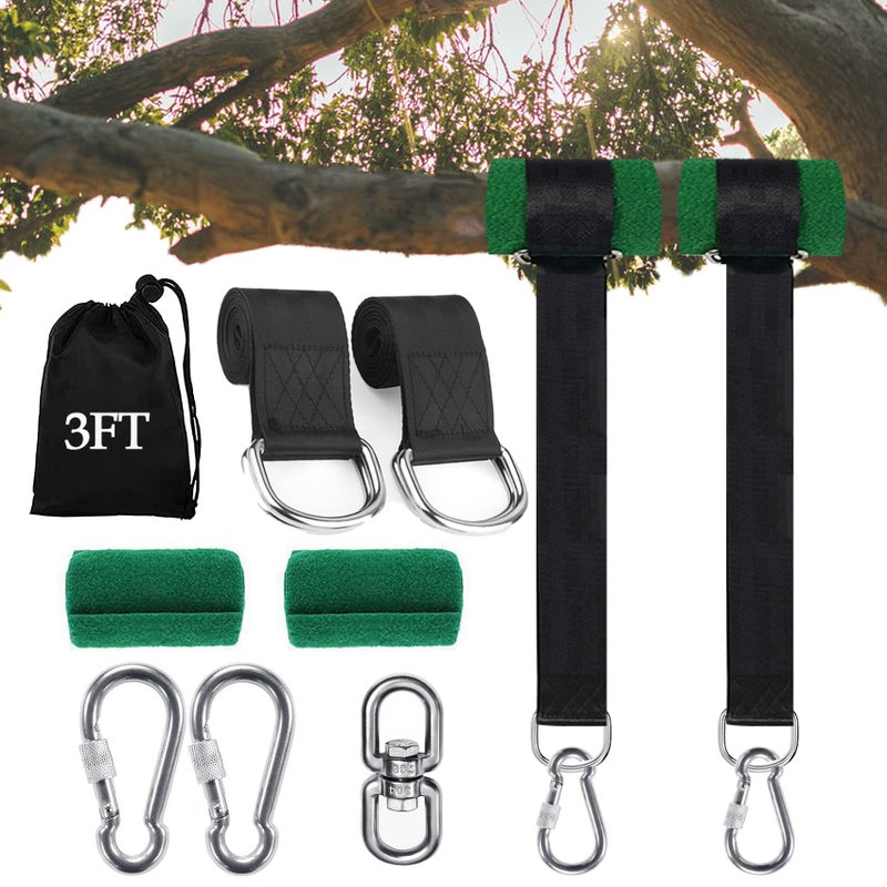 Werfeito Tree Swing Straps Hanging Kit (Set of 2), 3FT/8FT/10FT/20FT/30FT Tree Swing Straps Holds 2500 lbs with Tree Protector, Safety Lock Carabiner and Swivel Perfect for Swings & Hammocks(3 FT) - Image 1