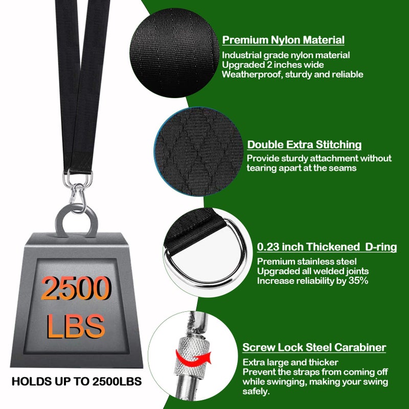 Werfeito Tree Swing Straps Hanging Kit (Set of 2), 3FT/8FT/10FT/20FT/30FT Tree Swing Straps Holds 2500 lbs with Tree Protector, Safety Lock Carabiner and Swivel Perfect for Swings & Hammocks(3 FT) - Image 2