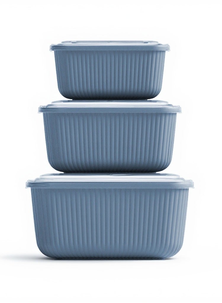 3 Pcs Rectangular Food Storage Container Set with Snap Lids Line Series BPA-Free Airtight Bowls (600 ml, 1100 ml, 1800 ml) Microwave-Safe Bowl. blue - Image 1