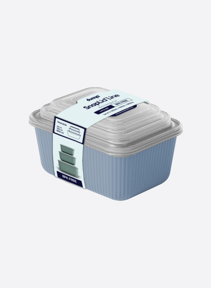 3 Pcs Rectangular Food Storage Container Set with Snap Lids Line Series BPA-Free Airtight Bowls (600 ml, 1100 ml, 1800 ml) Microwave-Safe Bowl. blue - Image 2