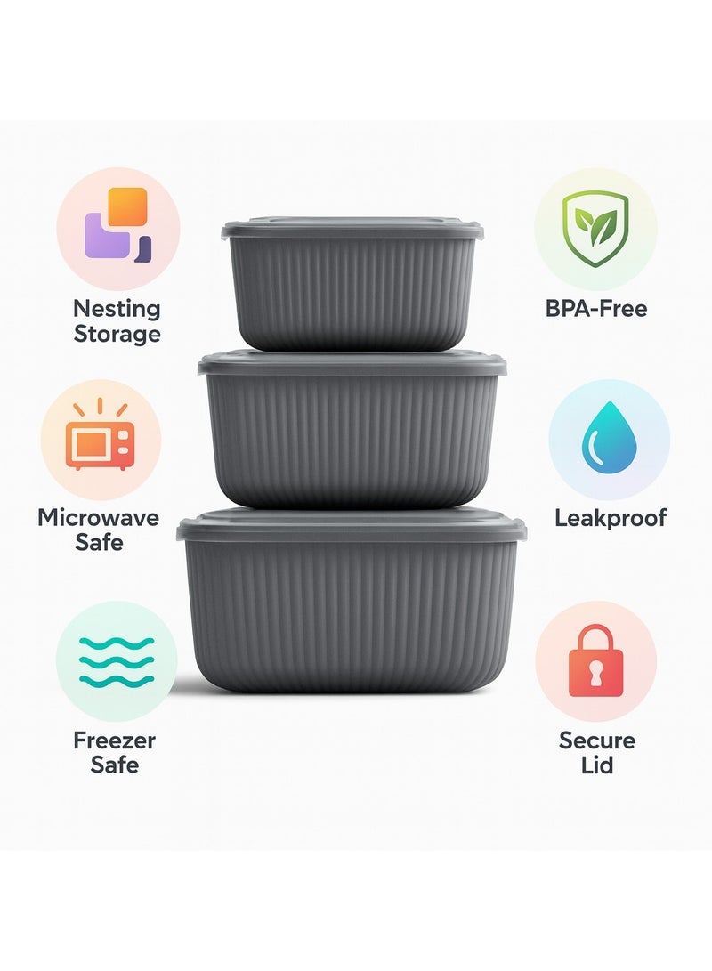 3 Pcs Rectangular Food Storage Container Set with Snap Lids Line Series BPA-Free Airtight Bowls (600 ml, 1100 ml, 1800 ml) Microwave-Safe Bowl. blue - Image 4