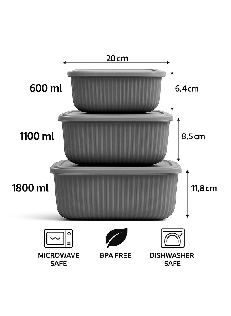 3 Pcs Rectangular Food Storage Container Set with Snap Lids Line Series BPA-Free Airtight Bowls (600 ml, 1100 ml, 1800 ml) Microwave-Safe Bowl. blue - Image 5