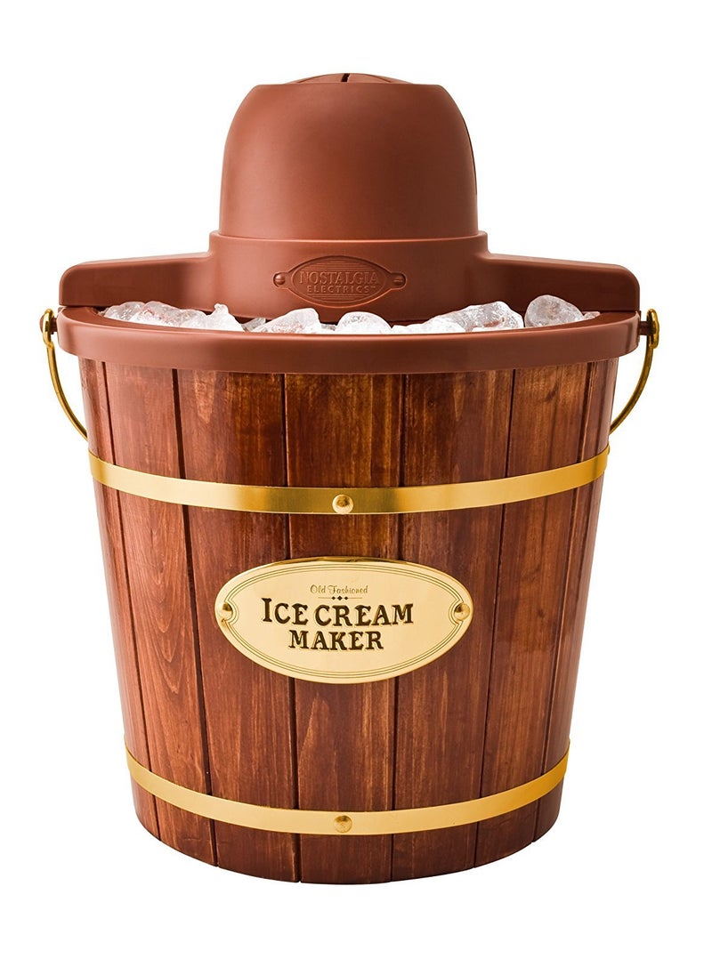 Nostalgia Nostalgia Electric Ice Cream Maker  Old Fashioned Soft Serve Ice Cream Machine Makes Frozen Yogurt or Gelato in Minutes  Fun Kitchen Appliance  Vintage Wooden Style  Dark Wood  4 Quart 