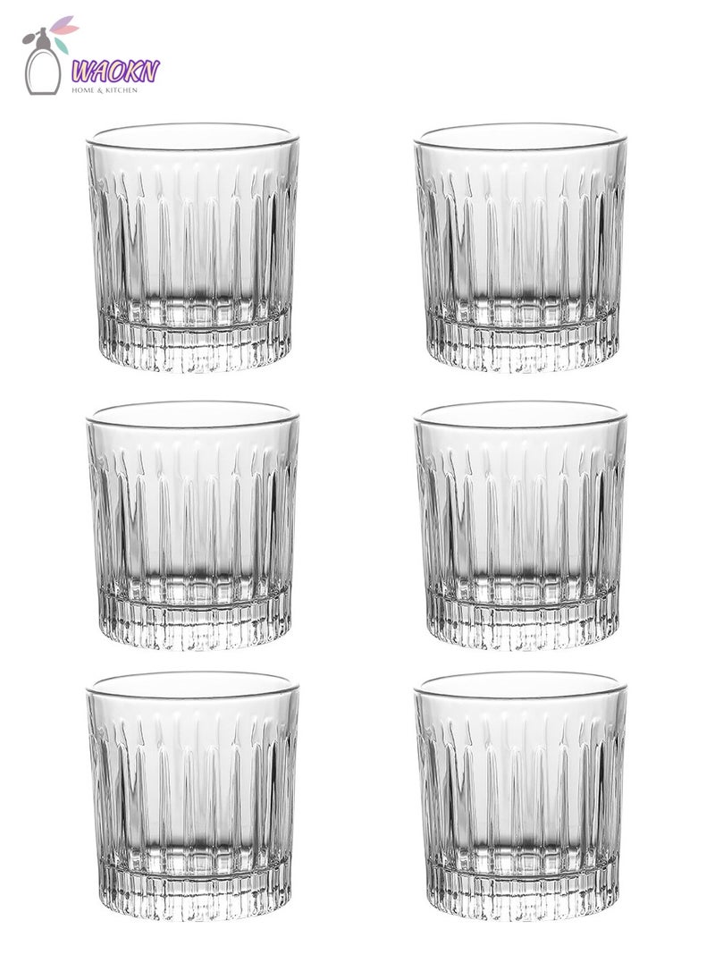 WAOKN 6 Striped Glass Sets, Bright And Transparent Home Guest Water Cup, Can Be Used To Drink Water, Tea, Coffee, Milk, Short Straight Cup，300Ml  - Image 1