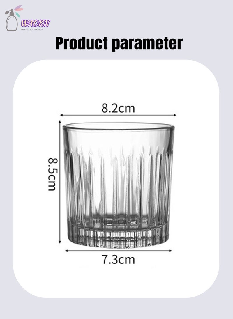 WAOKN 6 Striped Glass Sets, Bright And Transparent Home Guest Water Cup, Can Be Used To Drink Water, Tea, Coffee, Milk, Short Straight Cup，300Ml  - Image 2