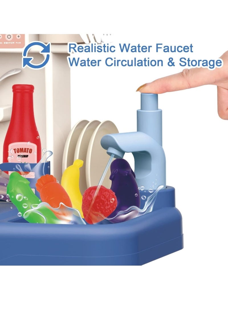 كيتشن مجموعة ألعاب مطبخ للأطفال مع تدوير المياه ورذاذ الضباب والأضواء والأصوات – مجموعة ألعاب مطبخ منزلي للأطفال مكونة من 35 قطعة - Image 4