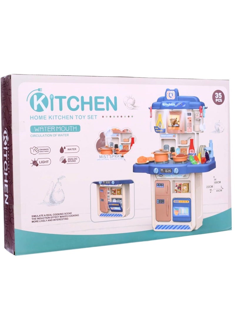 كيتشن مجموعة ألعاب مطبخ للأطفال مع تدوير المياه ورذاذ الضباب والأضواء والأصوات – مجموعة ألعاب مطبخ منزلي للأطفال مكونة من 35 قطعة - Image 1