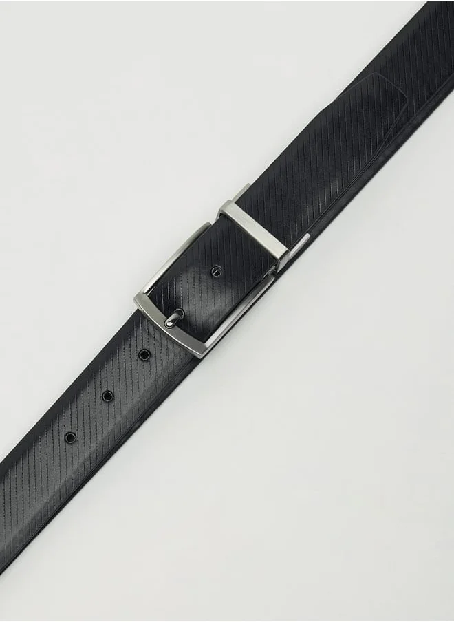 LBL by Shoexpress Men's Textured Reversible Belt with Pin Buckle Closure