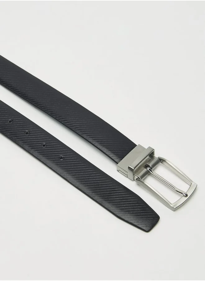 ال بي ال من شو اكسبرس Men's Textured Reversible Belt with Pin Buckle Closure
