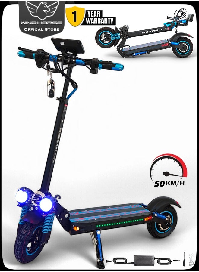 Wind Horse - H5 Folding Electric Scooter, 1200W Motor, 48V 13Ah Battery, 50KM/H Max Speed, 30KM Range, 10 Inches Tires, Dual Suspension and Remote Lock - Image 1