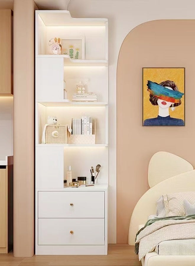 سي آند سي هوم خزانة عرض زاوية حديثة - وحدة رفوف زاوية بيضاء طويلة مع مساحة تخزين مفتوحة ودرجين - خزانة كتب مستقلة موفرة للمساحة لغرفة المعيشة أو غرفة النوم أو المدخل - منظم متعدد الطبقات للكتب والديكور والأساسيات اليومية 50 × 50 × 180 سم. - Image 2