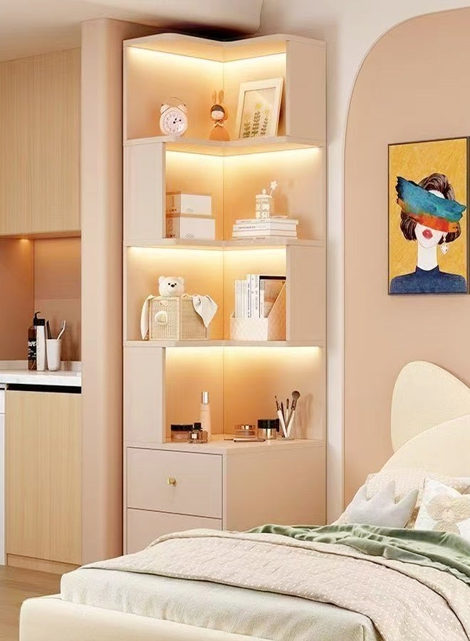 سي آند سي هوم خزانة عرض زاوية حديثة - وحدة رفوف زاوية بيضاء طويلة مع مساحة تخزين مفتوحة ودرجين - خزانة كتب مستقلة موفرة للمساحة لغرفة المعيشة أو غرفة النوم أو المدخل - منظم متعدد الطبقات للكتب والديكور والأساسيات اليومية 50 × 50 × 180 سم. - Image 3