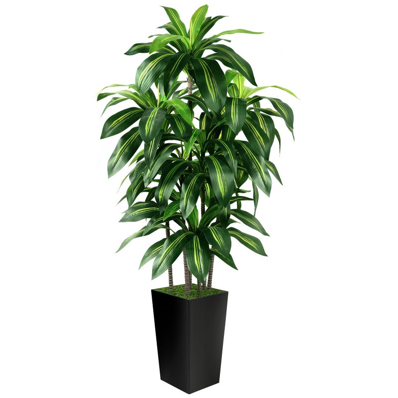 PUUKU Artificial Dracaena Tree Indoor, 5FT Tall Fake Tree with Black Tall Planter, Artificial Trees Fake Yucca Potted Tree for Home Office Living Room Decor, Tall Artificial Plant for Housewarming - Image 1