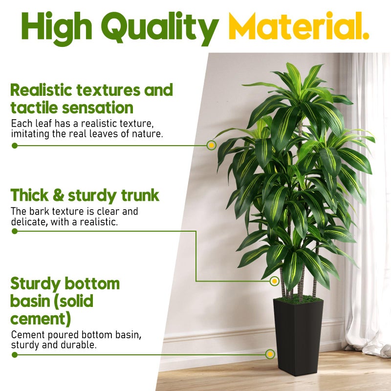 PUUKU Artificial Dracaena Tree Indoor, 5FT Tall Fake Tree with Black Tall Planter, Artificial Trees Fake Yucca Potted Tree for Home Office Living Room Decor, Tall Artificial Plant for Housewarming - Image 2