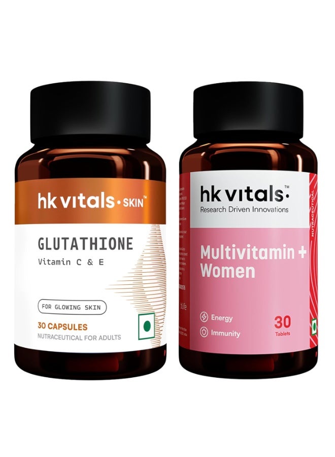 hk vitals Multivitamin Plus Women (30 Tablets) with Glutathione (30 Veg Capsules) | Daily Multivitamin for Women | For Energy, Joints, Skin & Hair - Image 1