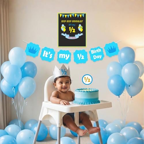 Untumble Half Birthday Decorations for Baby boy in Blue, Six Month Photo Shoot Pack, 6 Month Party kit with Rubber Balloons, 1/2 Decor for boy Baby - Image 2