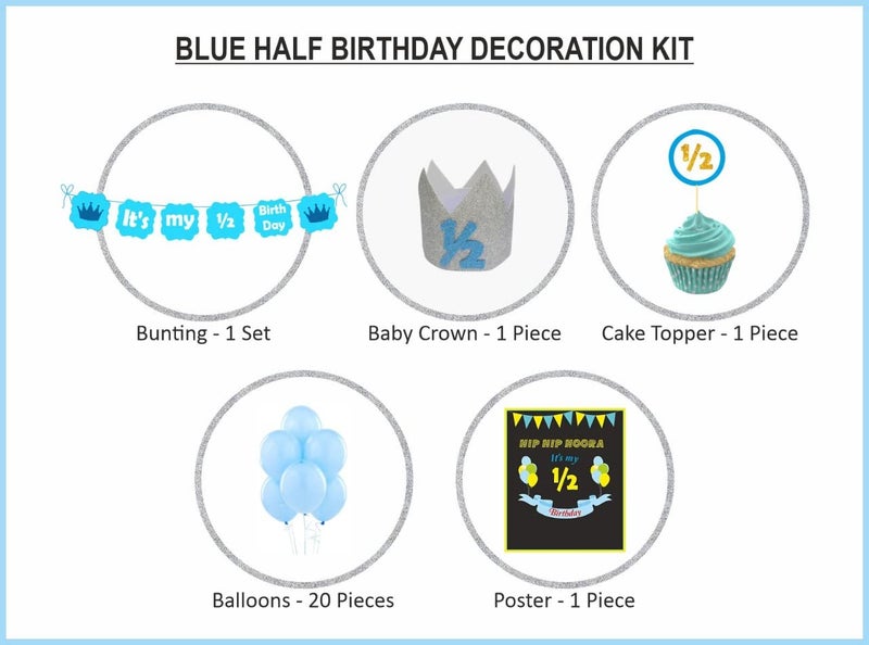 Untumble Half Birthday Decorations for Baby boy in Blue, Six Month Photo Shoot Pack, 6 Month Party kit with Rubber Balloons, 1/2 Decor for boy Baby - Image 4