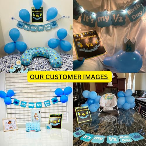 Untumble Half Birthday Decorations for Baby boy in Blue, Six Month Photo Shoot Pack, 6 Month Party kit with Rubber Balloons, 1/2 Decor for boy Baby - Image 5
