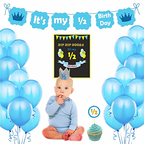 Untumble Half Birthday Decorations for Baby boy in Blue, Six Month Photo Shoot Pack, 6 Month Party kit with Rubber Balloons, 1/2 Decor for boy Baby - Image 3
