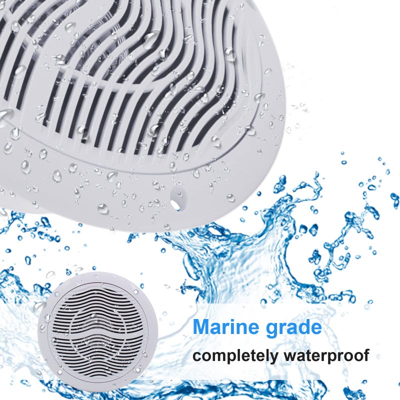 Herdio 6.5 Inch 2-Way Waterproof Marine Bluetooth Ceiling Speakers, 120W Flush Mount, Suitable for Boat ATV UTV Golf Cart Camper RV Hot Tub Bathroom Outdoor, 1 Pair, White - Image 3
