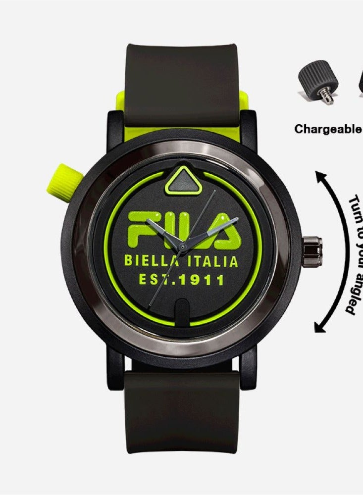 Fila Style My Turn Unisex Analog Watch Grey & Black Silicone Strap, 38-341-003, size 42mm - Image 1