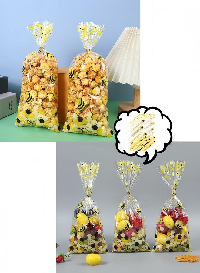 luvilly100 Pieces Bee Party Favor Bags, Cellophane Treat Bag Honey Bee Candy Bags Twist Ties, Gift Bag for Birthday Party - Image 4