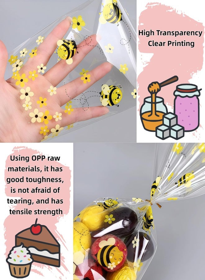 luvilly100 Pieces Bee Party Favor Bags, Cellophane Treat Bag Honey Bee Candy Bags Twist Ties, Gift Bag for Birthday Party - Image 3
